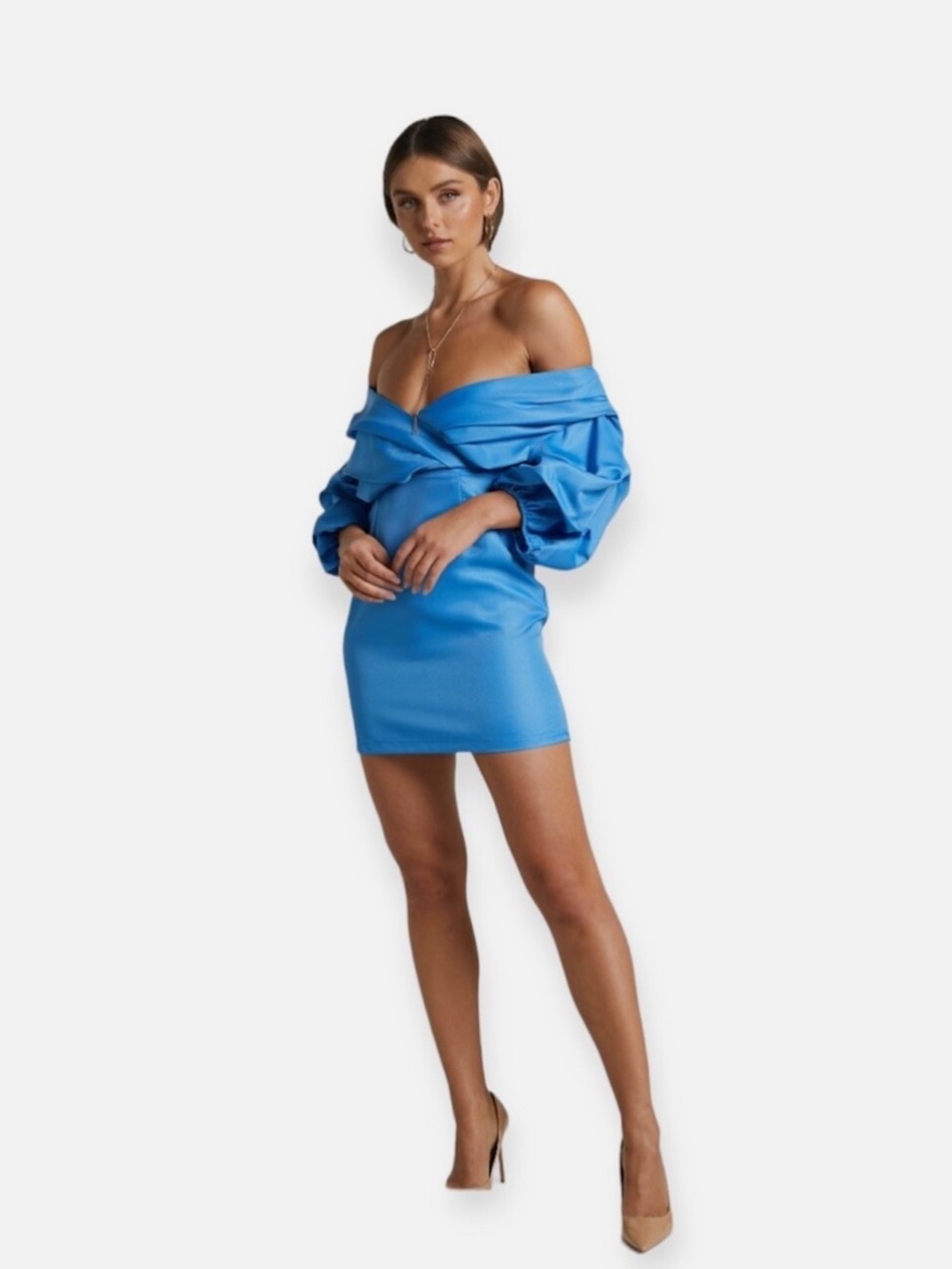Showpo Anastasija Blue Off-Shoulder Satin Mini Dress 💎